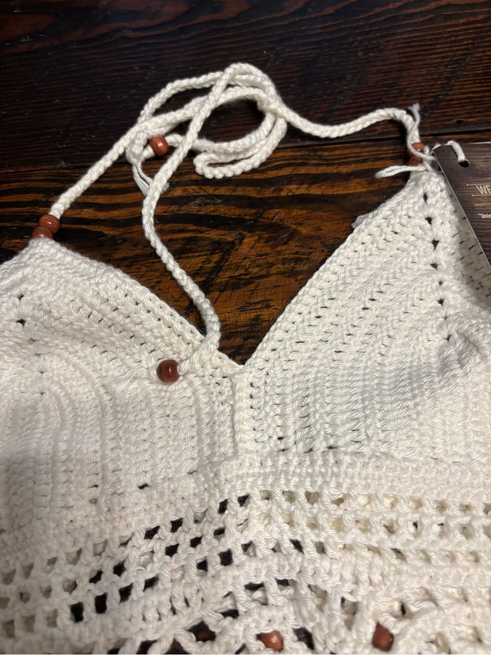 Crochet Fringe Halter Camisole Top - White - Picture 3 of 7